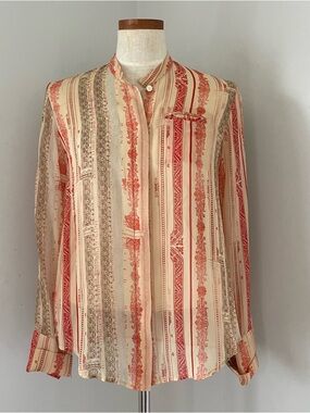 Cottagecore Gary Graham Sheer Printed 100% Silk button up shirt size 6 Rare EUC